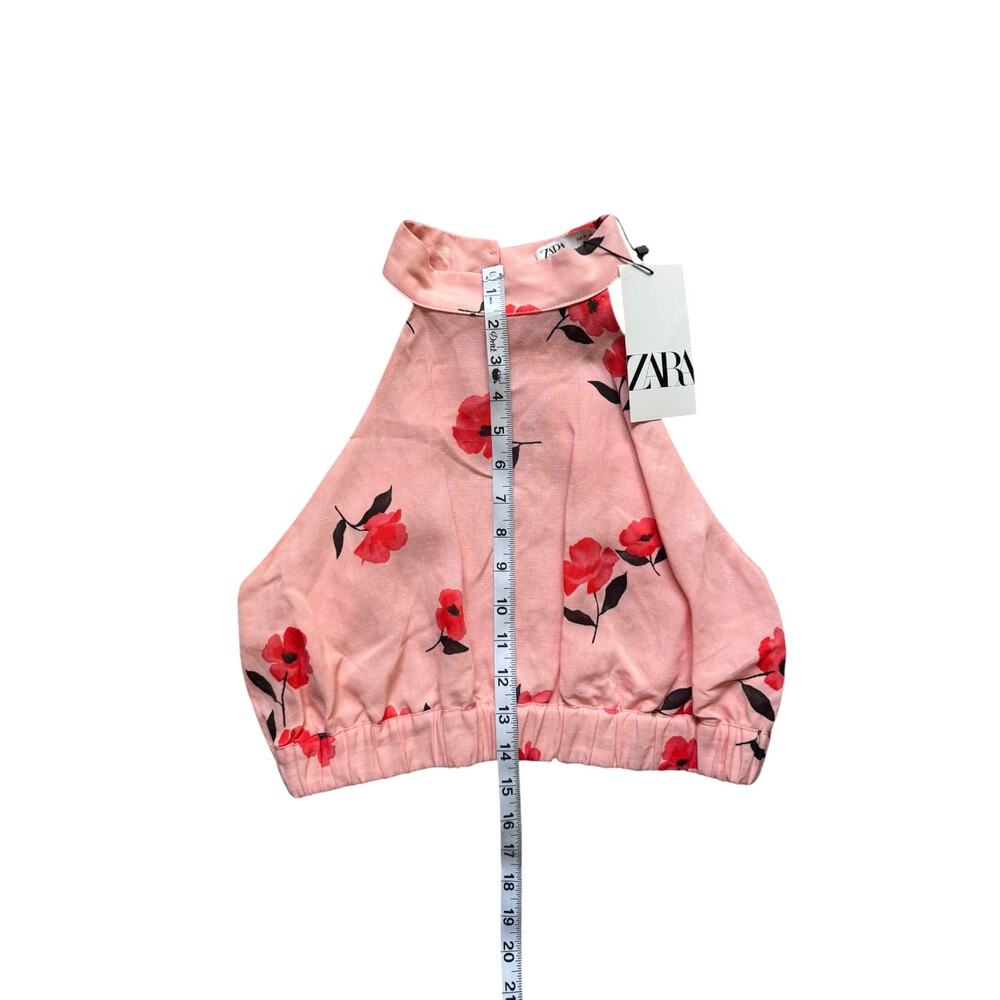 ZARA Pink Halter Crop Top High-Neck Linen-Blend Pink Floral - NWT - Size Med - Picture 5 of 6